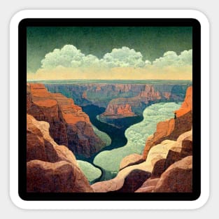 Cartoon image of the Grand Canyon with pastel colors. Sticker